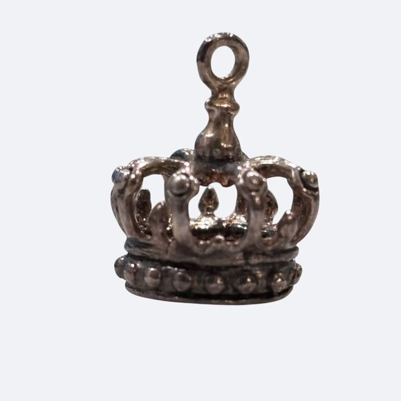 Vintage Sterling Silver Crown Charm Pendant 3D Tiara Princess Queen - Picture 1 of 6